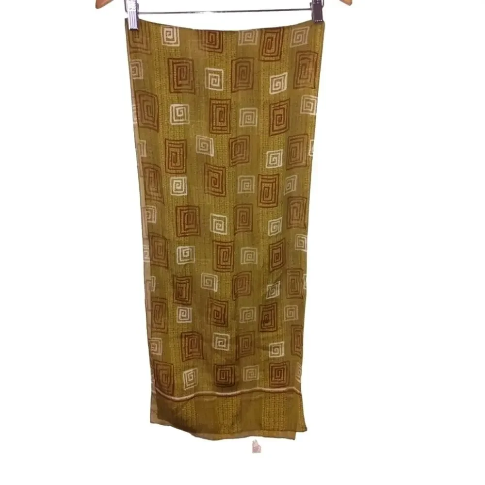 Elaine Gold Rectangular Sheer Scarf Mustard Brown Geometric Print Scarf/Wrap OS